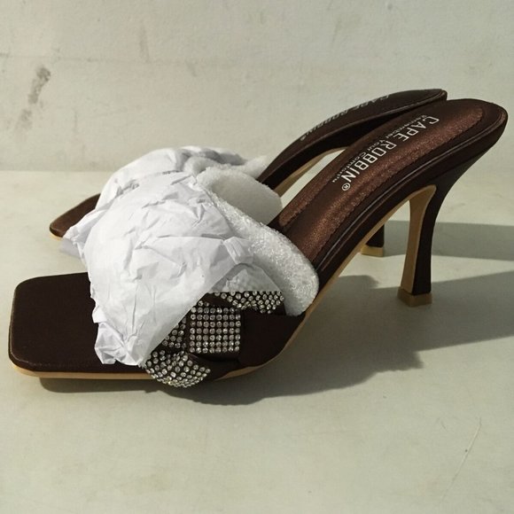 NWT CAPE ROBBIN REWIND‎ SATIN BROWN RHINESTONE HEELS 5.5 - Picture 7 of 13